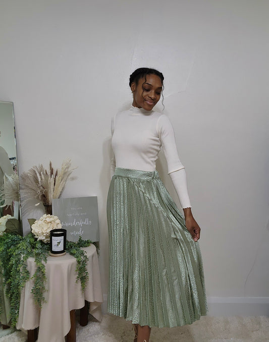 Sage Pleated Skirt