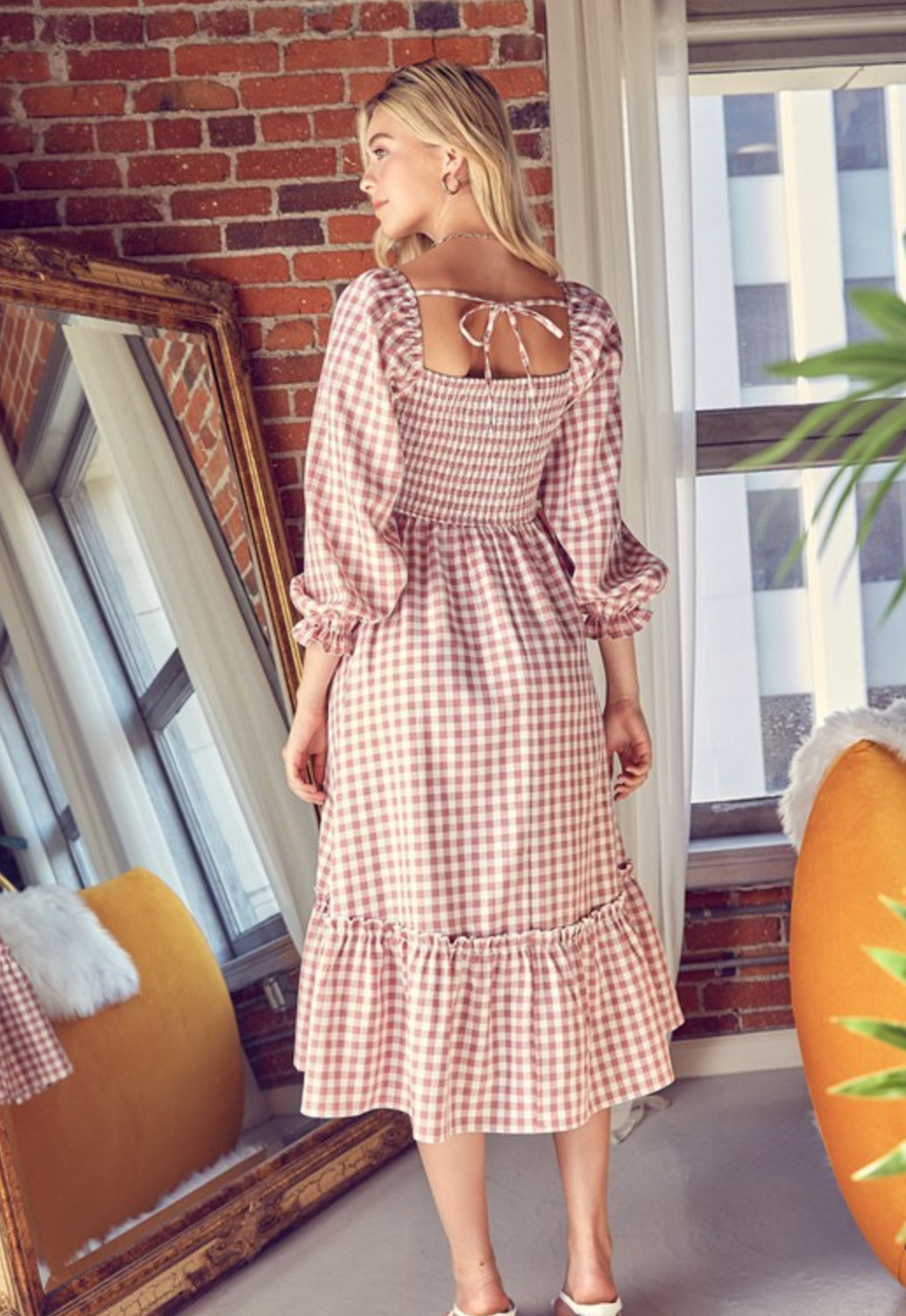 Gingham Midi Spring Dress